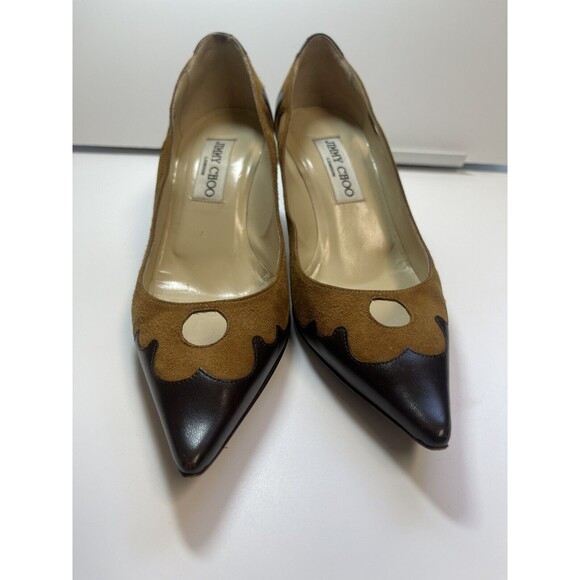 Jimmy Choo Two Tone Suede Leather Cut Out Kitten Heel Pumps Sz 36 - Picture 3 of 11